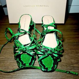 Green Snakeskin Loeffler Randall Strappy Heeled Sandals-Woman’s Size 9